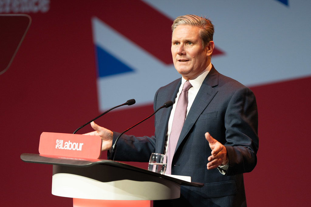 Keir Starmer delivering a speech at a podium