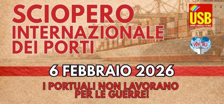 Strike banner reading in Italian translated to English: "Dockers don't work for war"