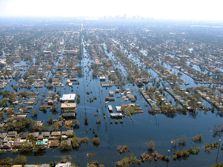 Flooding in New Orleans after levee failure disaster during Hurricane Katrina, 2005